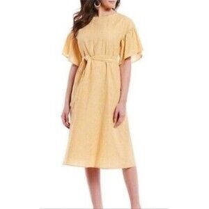 Cremieux  Womens Yellow Gold Linen Blend  Short Sleeve‎ Summer Dress  Size 2